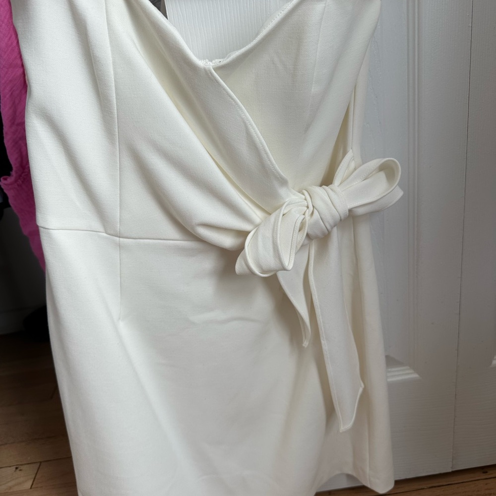 Cream One Shoulder Tie Front Sheath Dress